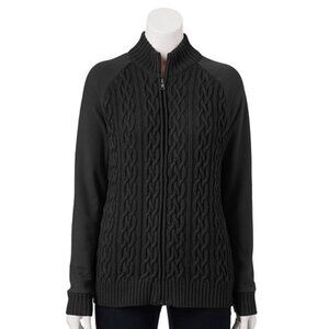 Croft & Barrow Women's Cable-Knit Cardigan, Black, Small